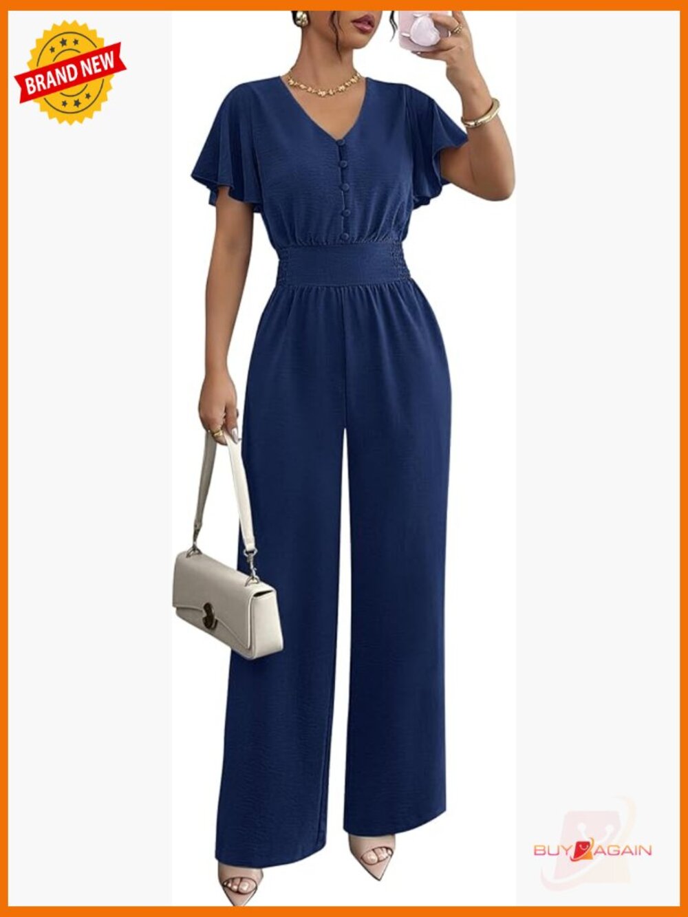 Ruffle Sleeve V Neck Wide Leg Jumpsuit Dressy Summer Romper